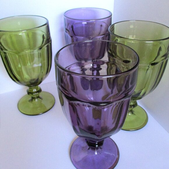 4 Vintage Libbey Duratuff Goblets Amethyst Green mid century modern 70s Glasses - Picture 5 of 6
